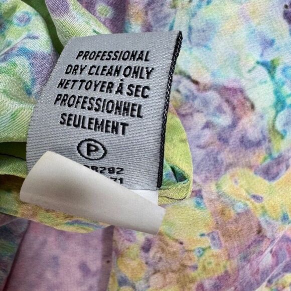 Tibi Silk Half Button Watercolor Dress Tie Waist Purple Green - Picture 5 of 11